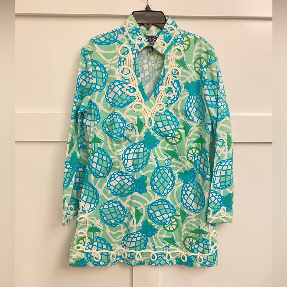 Sail‎ To Sable Large A-Line Tunic  Pineapple Pearls Blue Green White Small